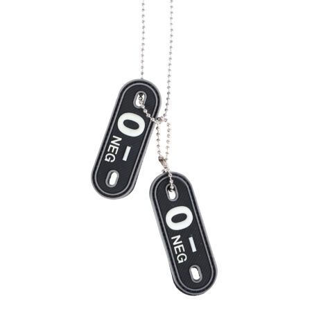 Nieśmiertelniki z grupą krwi z łańcuszkiem 0-