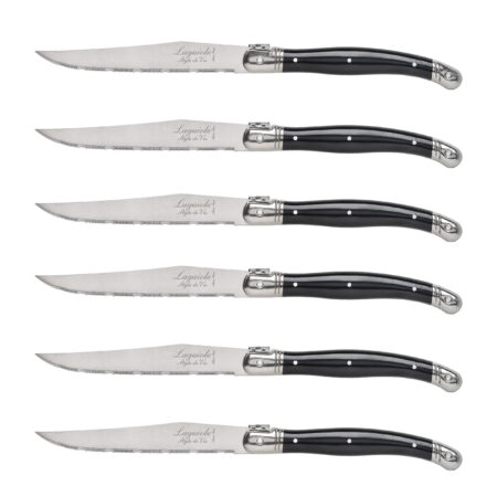 Nóż Laguiole do steków z stali nierdzewnej 6 sztuk w bloku drewnianym czarny