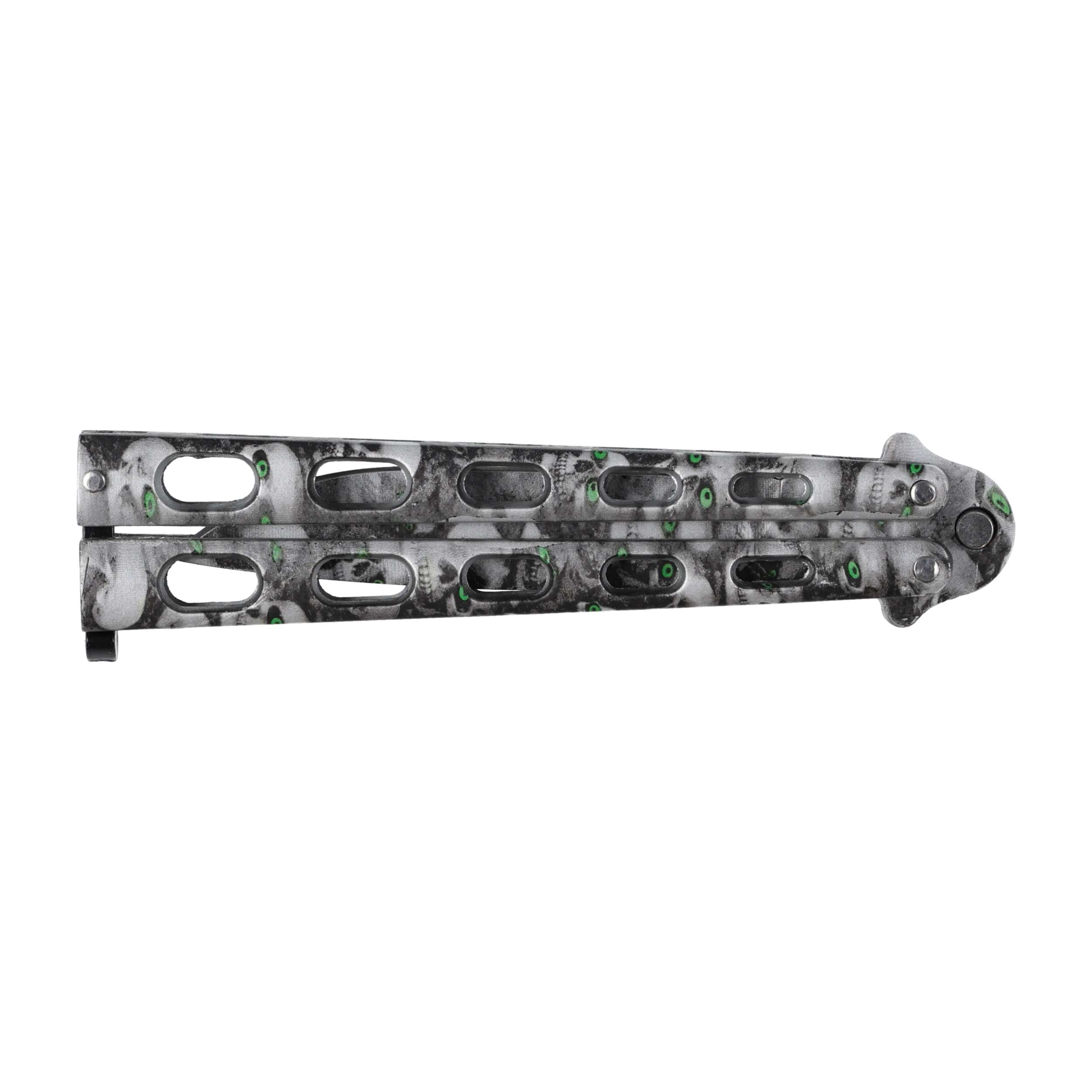 Nóż motylkowy Kandar NM497G czaszki z zielonymi oczami - obrazek 4