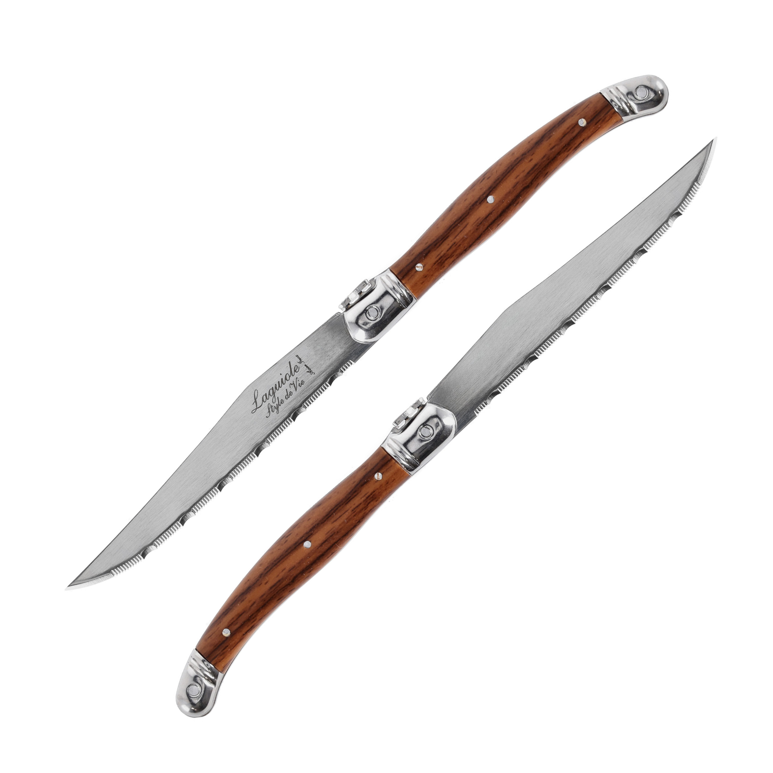 Nóż Laguiole do steków z stali nierdzewnej 6 sztuk w bloku drewnianym brązowy - obrazek 2