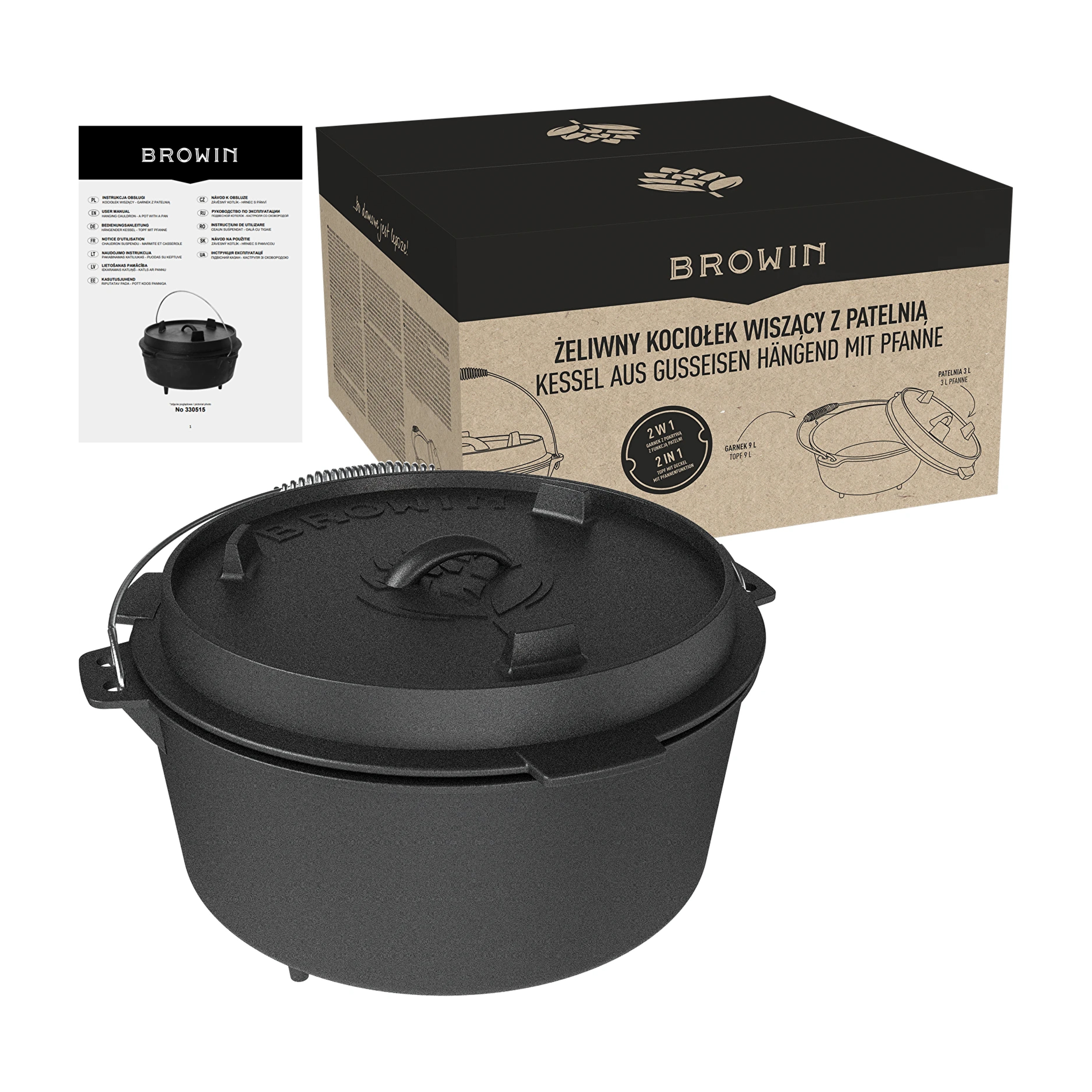 Kociołek wiszący z patelnią żeliwny 9 l - obrazek 6