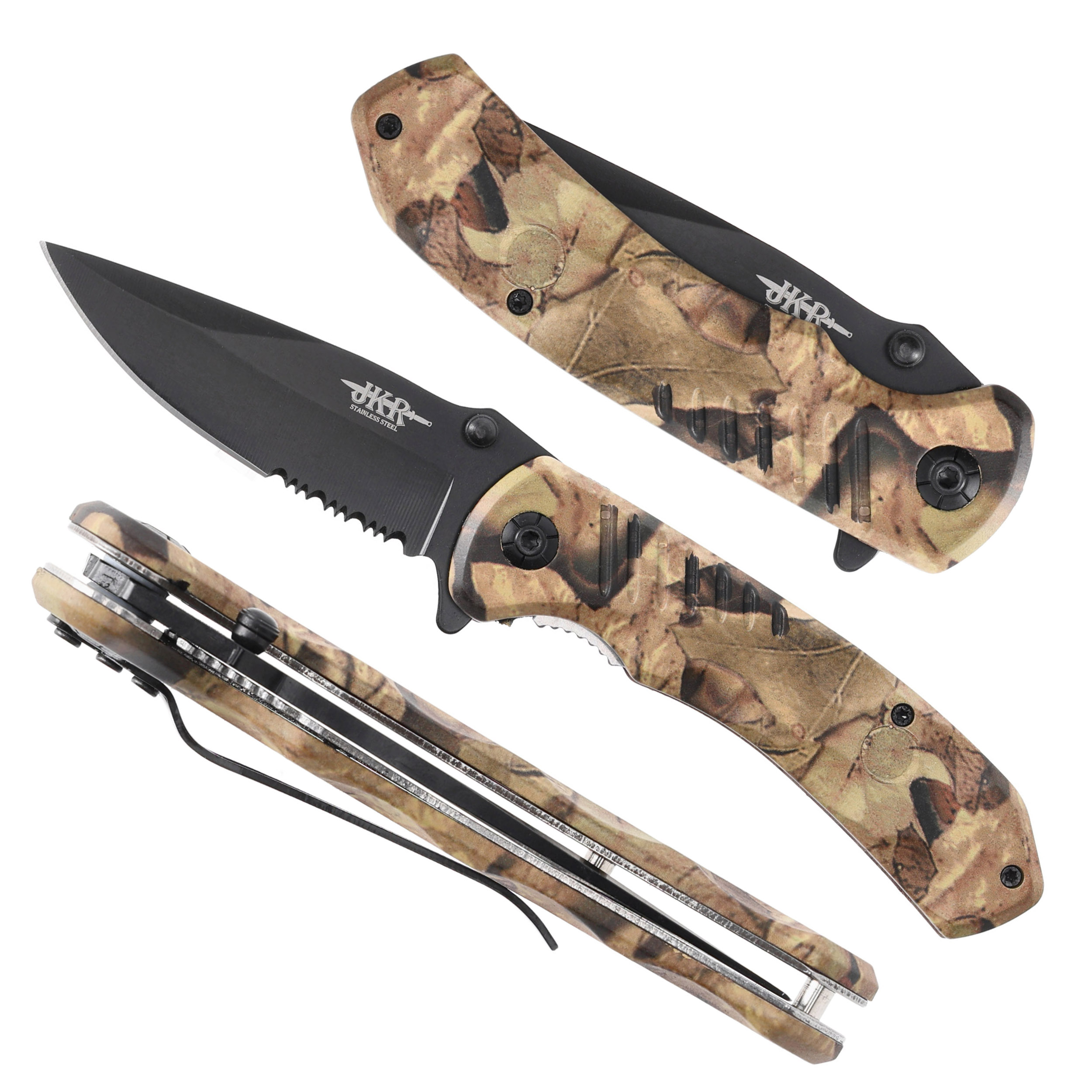 Nóż składany Joker JKR430 ząbkowany kamuflaż leśny - obrazek 6
