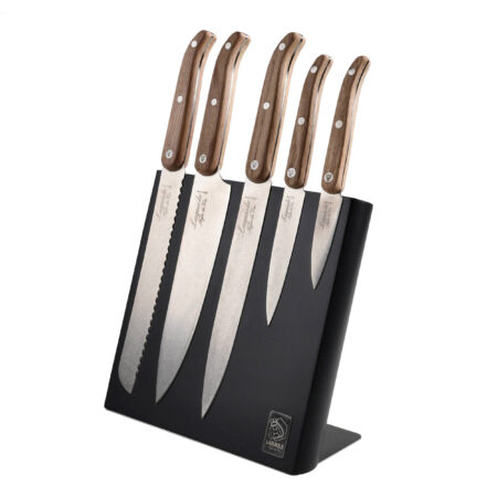 Komplet noży Laguiole Oak wood Stonewash z blokiem magnetycznym