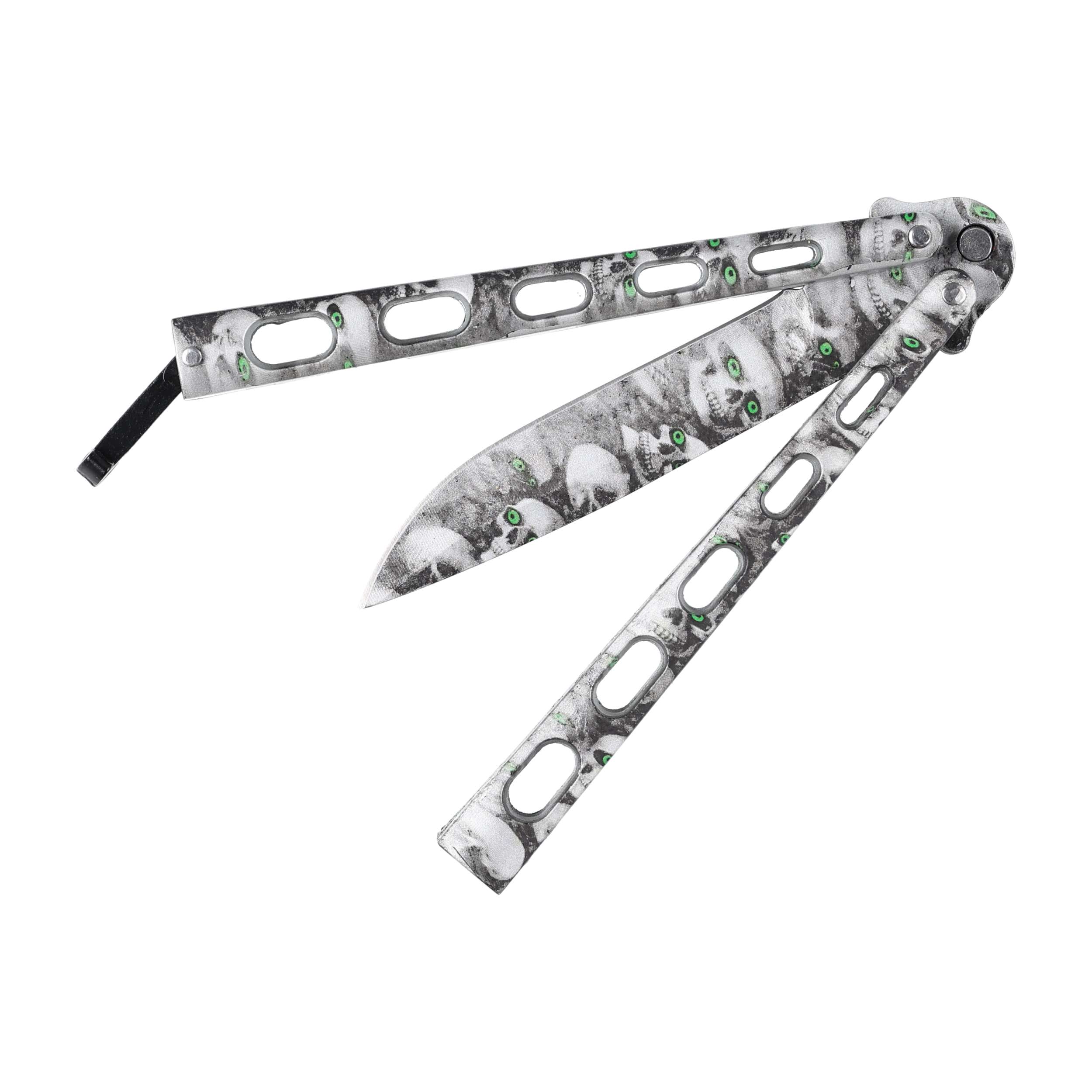 Nóż motylkowy Kandar NM497G czaszki z zielonymi oczami - obrazek 6