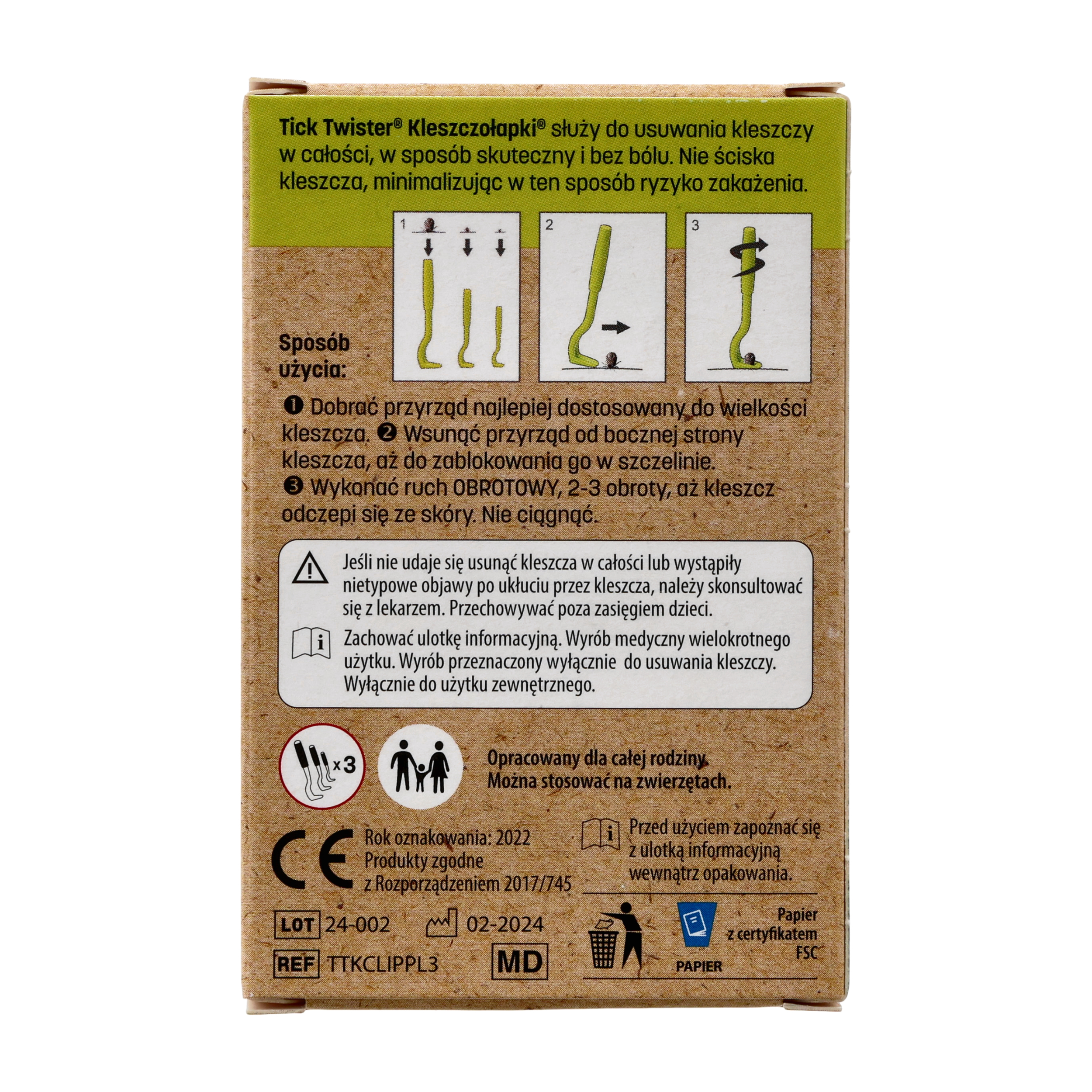 Kleszczołapki przyrząd do usuwania kleszczy Tick Twister® Clipbox Trio z brelokiem, fioletowe 3 szt. - obrazek 5