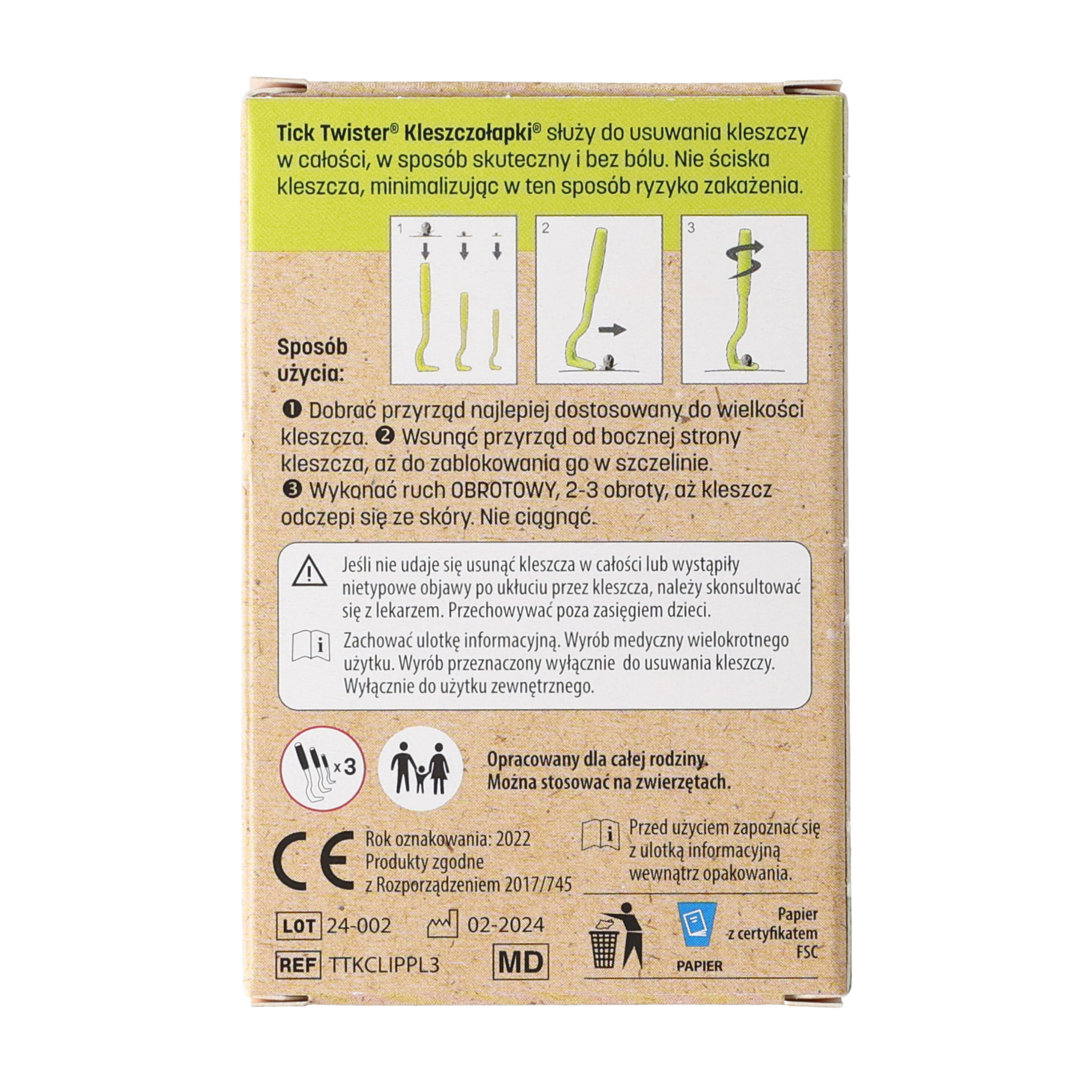 Kleszczołapki przyrząd do usuwania kleszczy Tick Twister® Clipbox Trio z brelokiem, różowe 3 szt. - obrazek 5