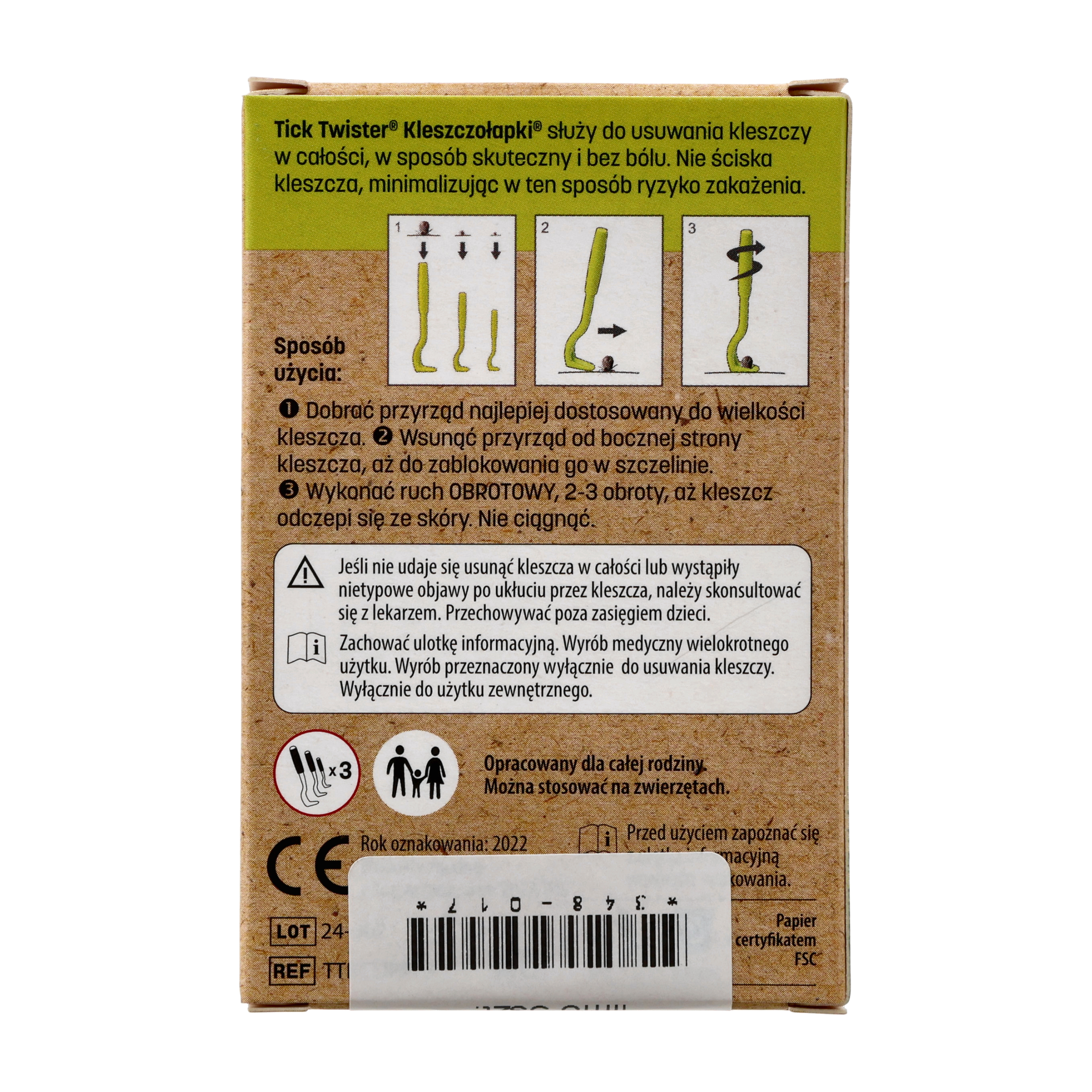 Kleszczołapki przyrząd do usuwania kleszczy Tick Twister® Clipbox Trio z brelokiem, limonkowe 3 szt. - obrazek 5