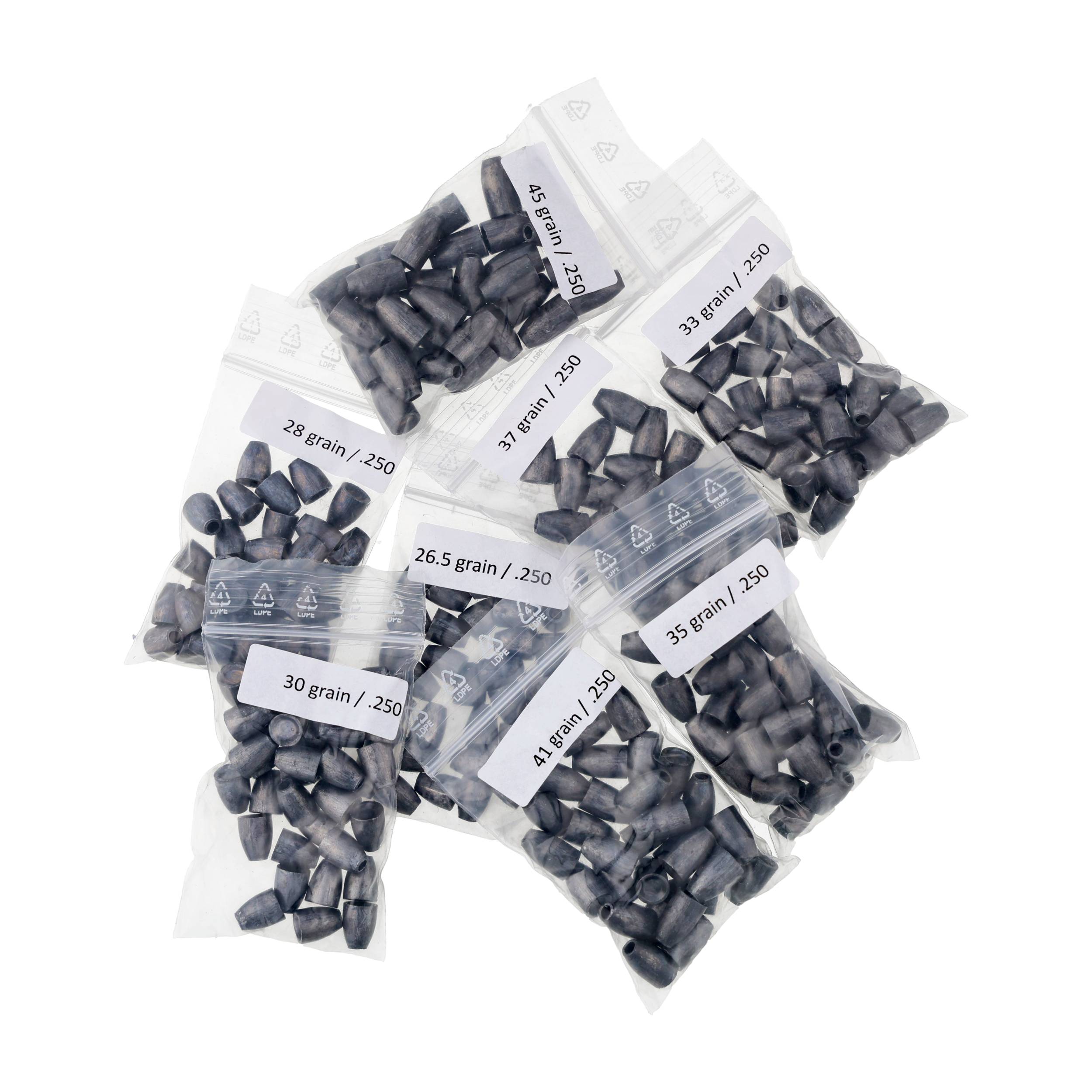 Zestaw testowy ZAN slug .25 (6,35mm) - 8x30szt- 30sztuk z każdej gramatury (8 gramatur) paczce - obrazek 2