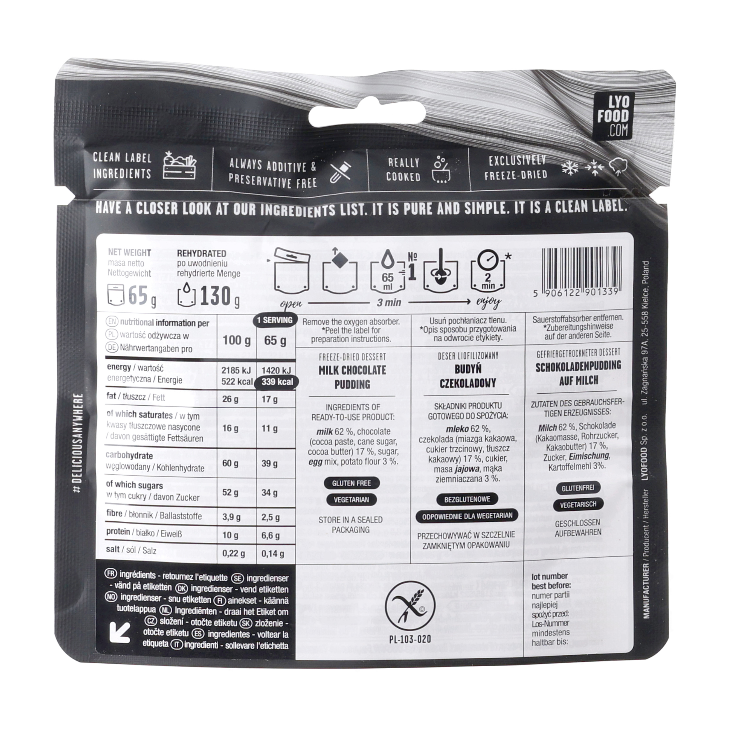 Żywność liofilizowana LYOFOOD Pudding Czekoladowy 130 g - obrazek 2