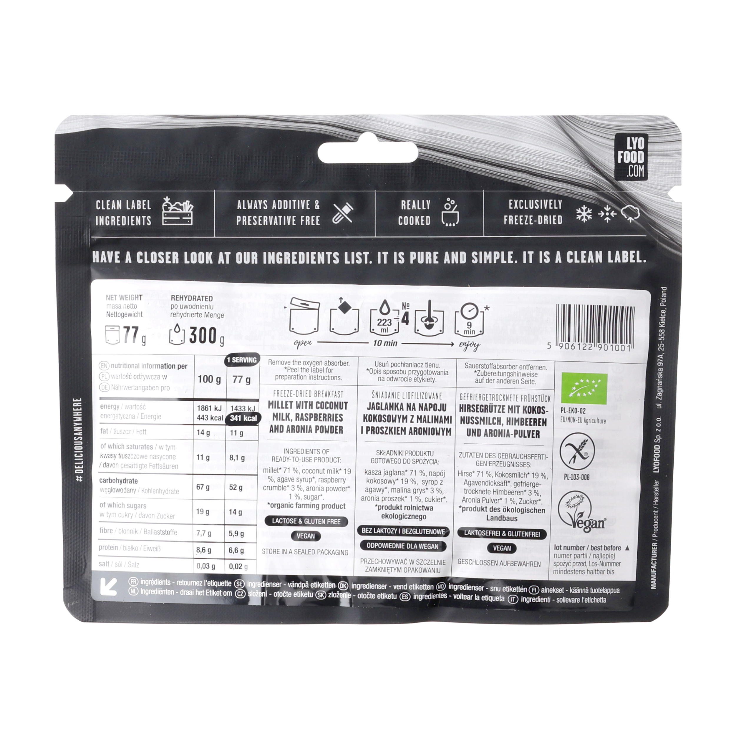 Żywność liofilizowana LYOFOOD Jaglanka malinowo-kokosowa 300 g - obrazek 2