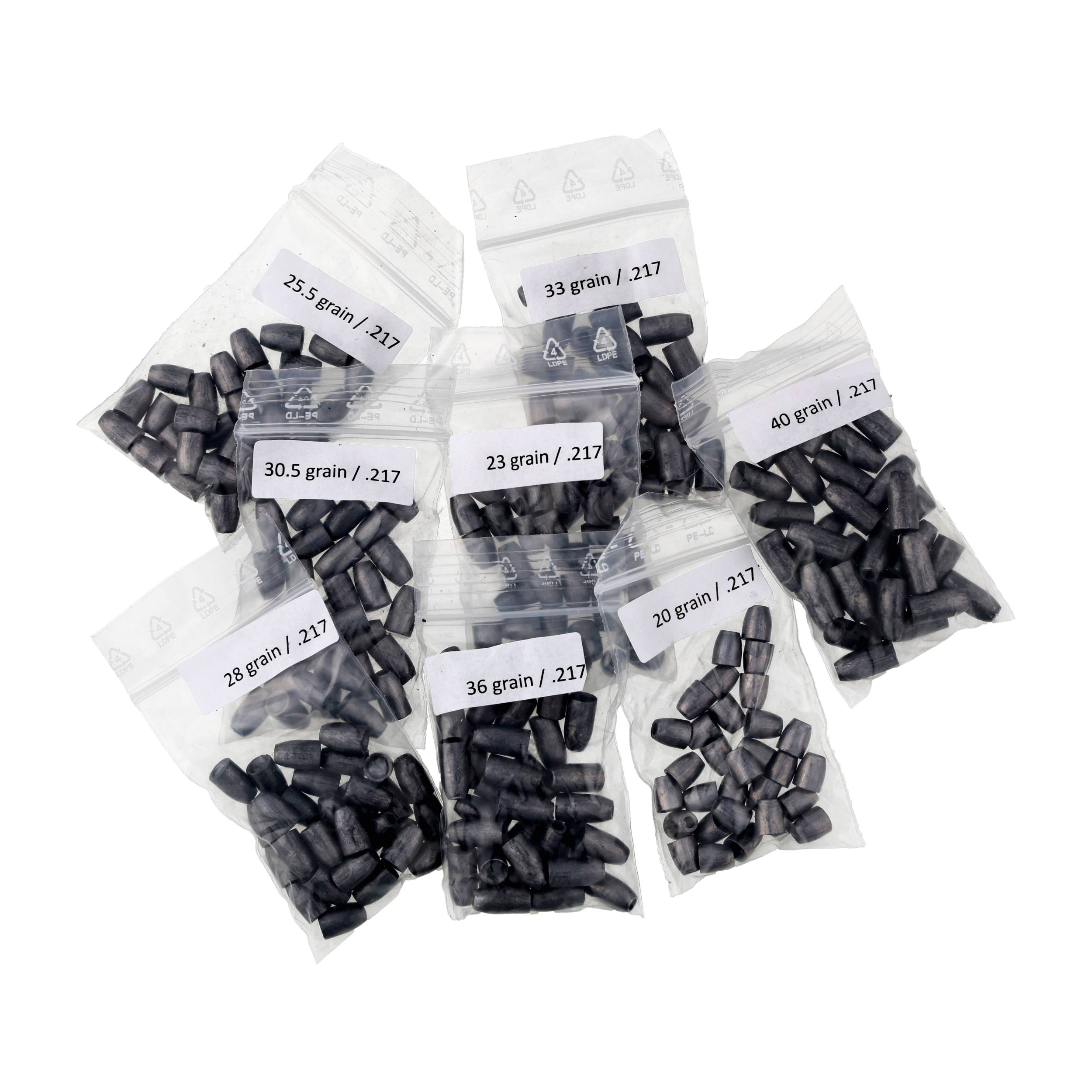 Zestaw testowy ZAN slug .217 (5,5mm) - 8x30szt- 30sztuk z każdej gramatury (8 gramatur) paczce - obrazek 2