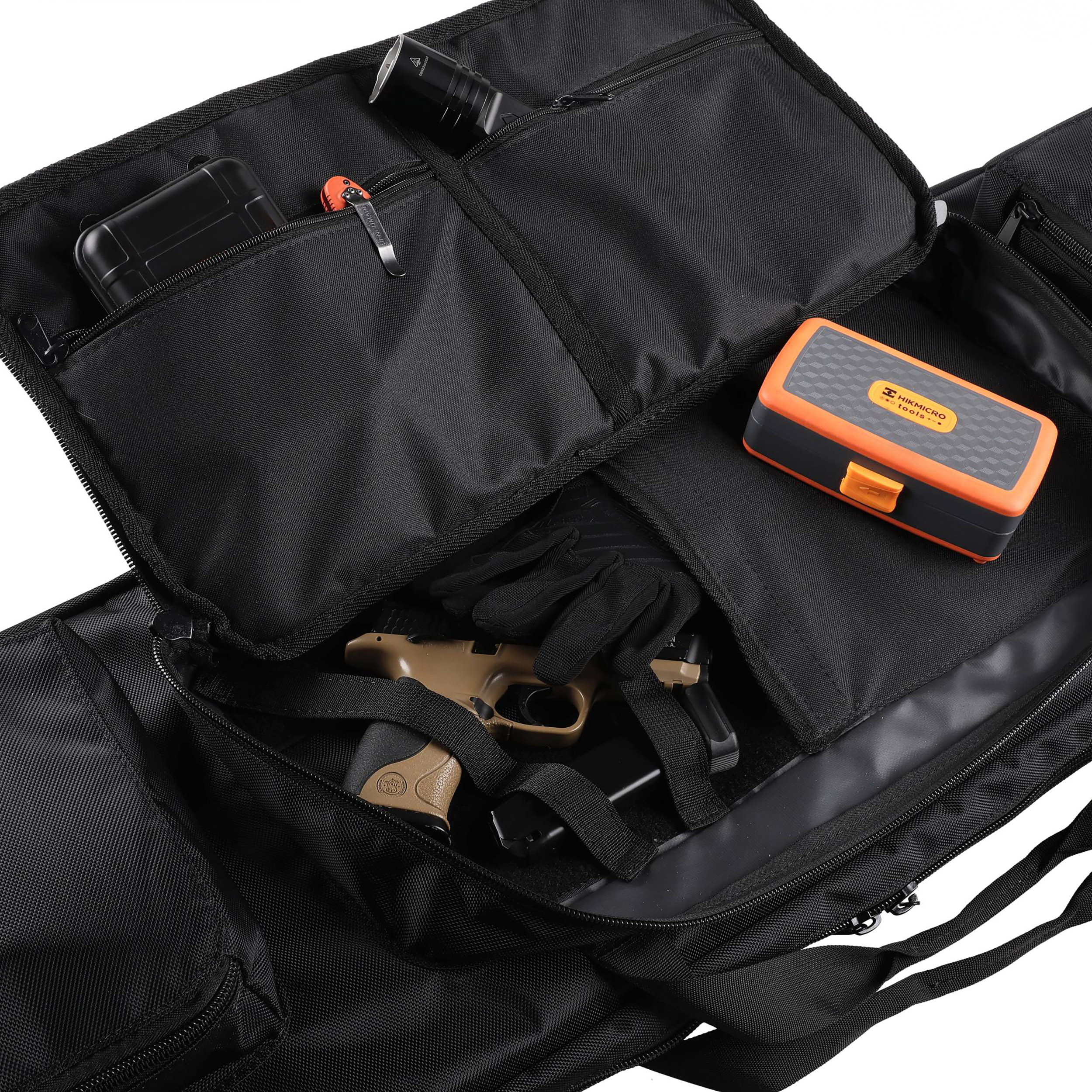 Pokrowiec na broń TACTICAL MAX02 dł. 1,05m h38, kolor czarny, haft celownik beżowy, na dwie jednostki - obrazek 9