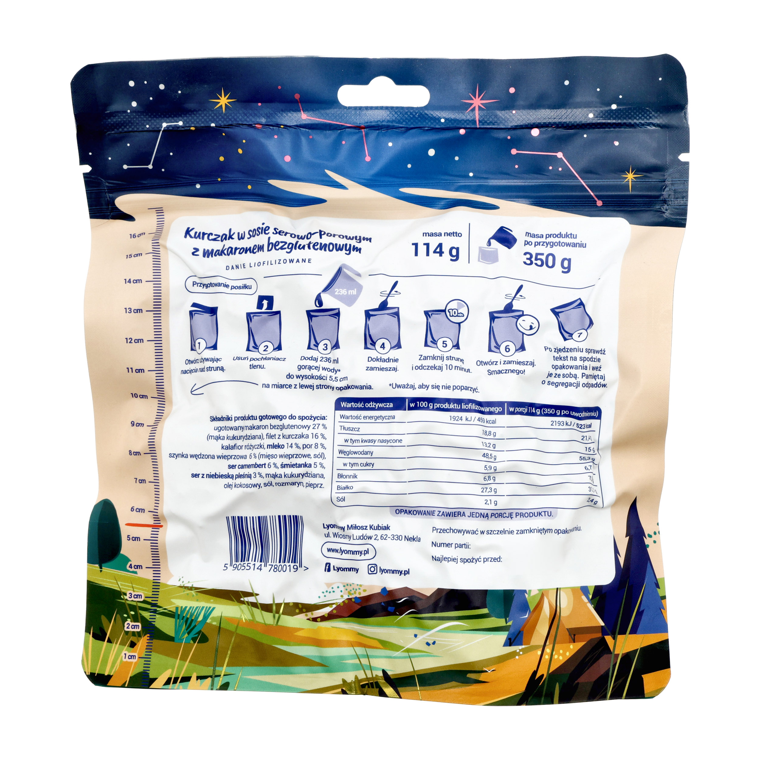 Żywność liofilizowana Lyommy Kurczak w sosie serowo-porowym z makaronem bezglutenowym 350 g - obrazek 2