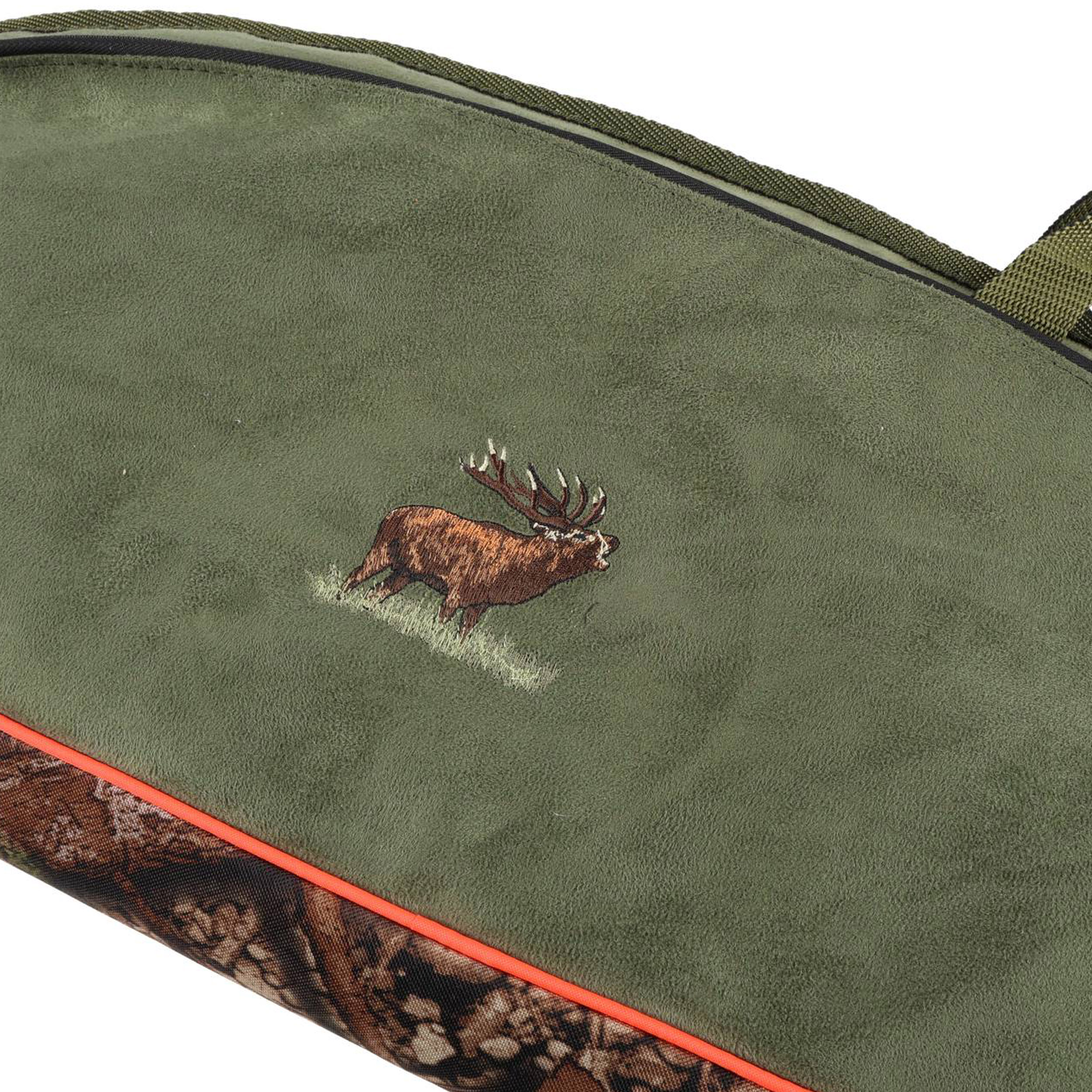 Pokrowiec Forsport na broń LPZKAM 06 1,25m, kam lesny/ zamsz oliwkowy, haft jeleń ryczy w trawie, biza pomarańczowa - obrazek 5