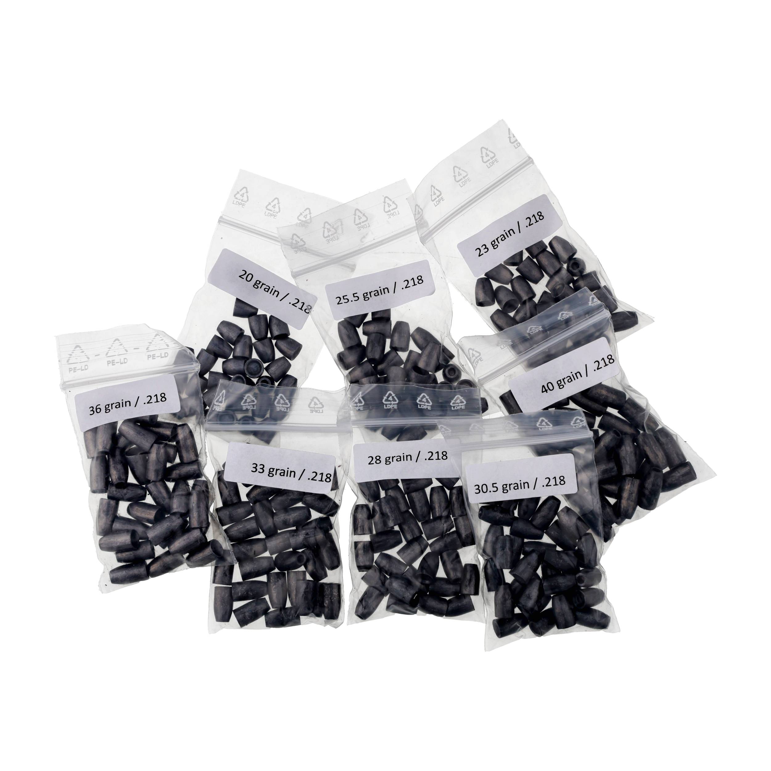 Zestaw testowy ZAN slug .218 (5,53mm) - 8x30szt- 30sztuk z każdej gramatury (8 gramatur) paczce - obrazek 2