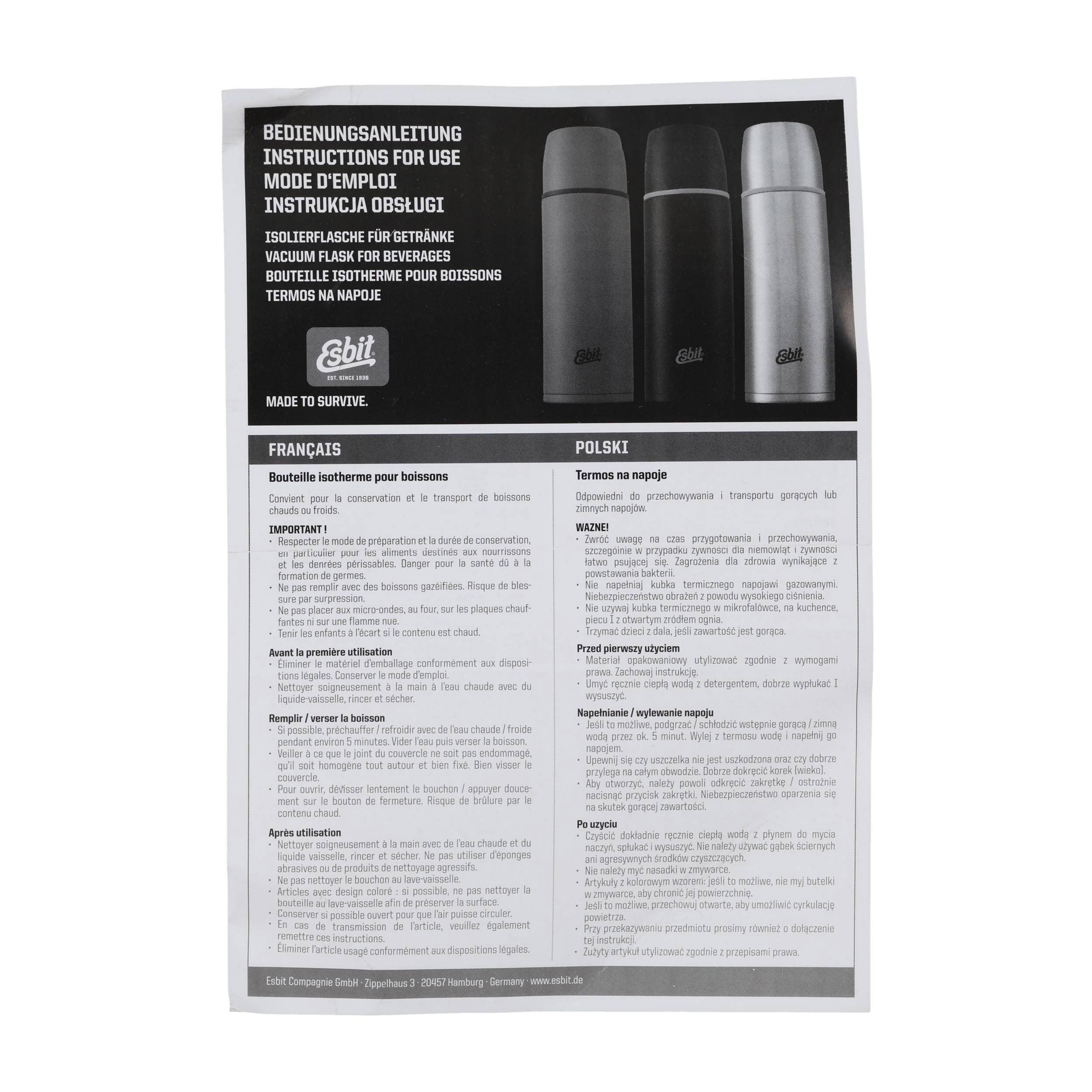 Termos Esbit klasyczny - Vacuum Flask 1 l czarny - obrazek 10