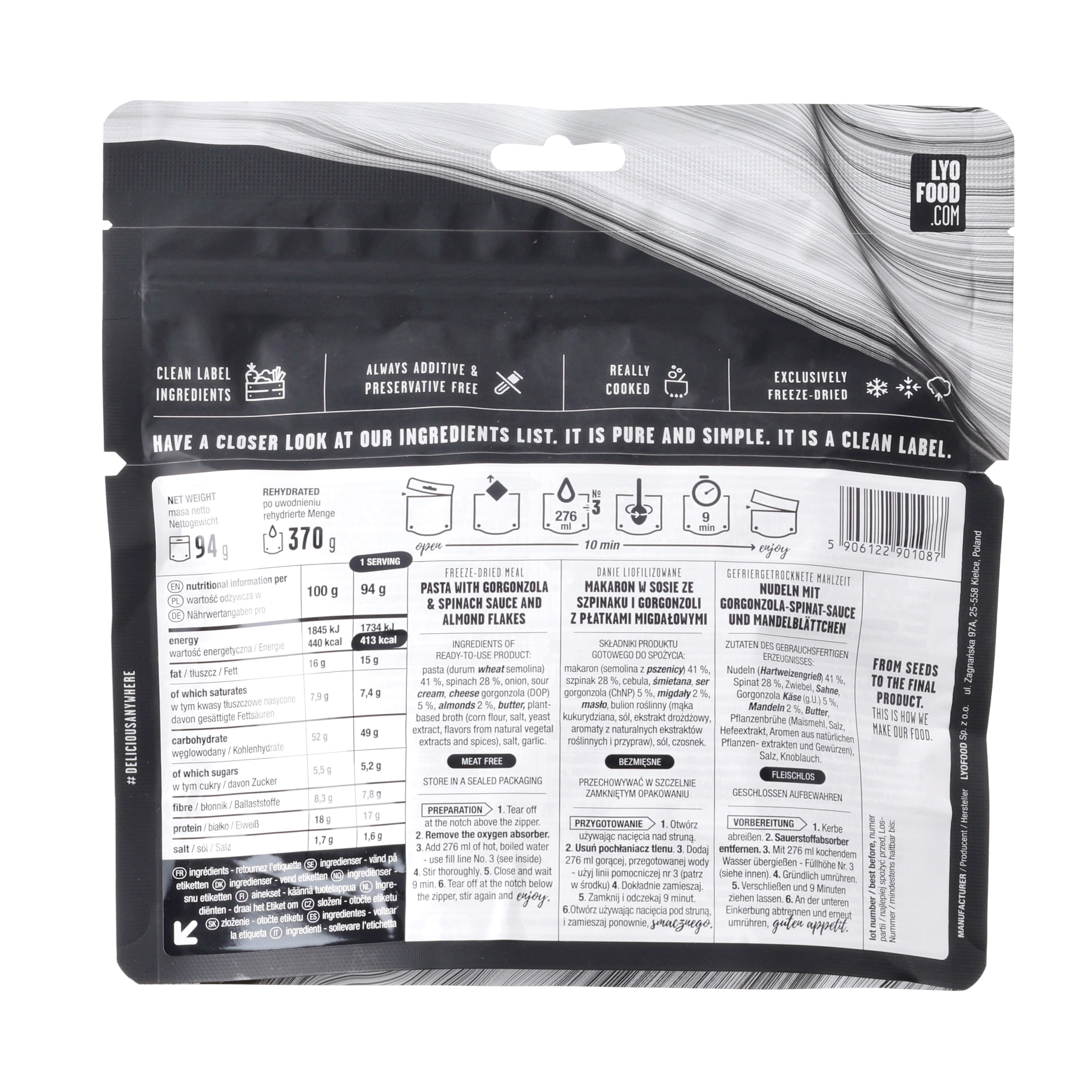 Żywność liofilizowana LYOFOOD Farfalle ze szpinakiem i gorgonzolą 370 g - obrazek 2