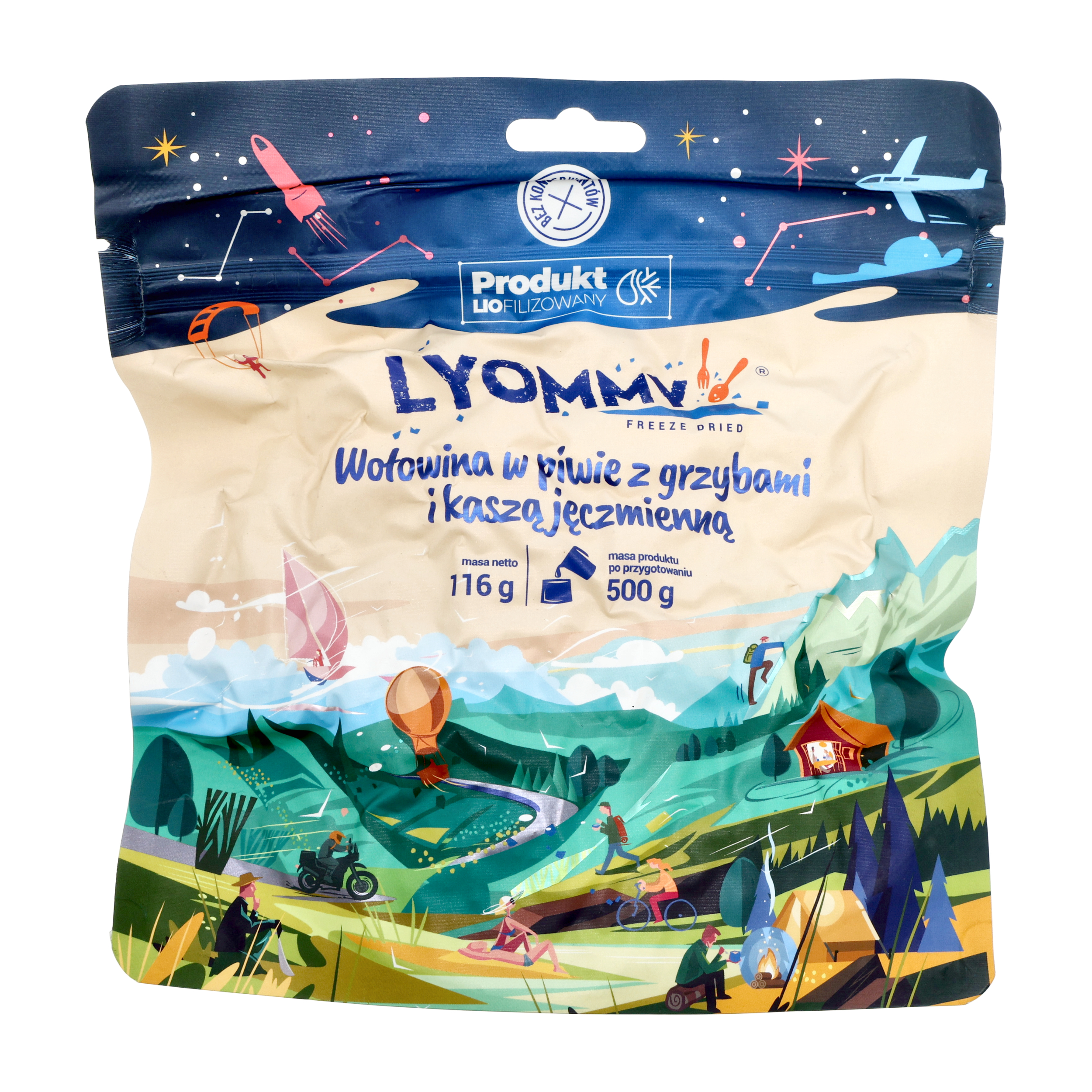 Żywność liofilizowana Lyommy Wołowina w piwie z grzybami i kaszą jęczmienną 500 g
