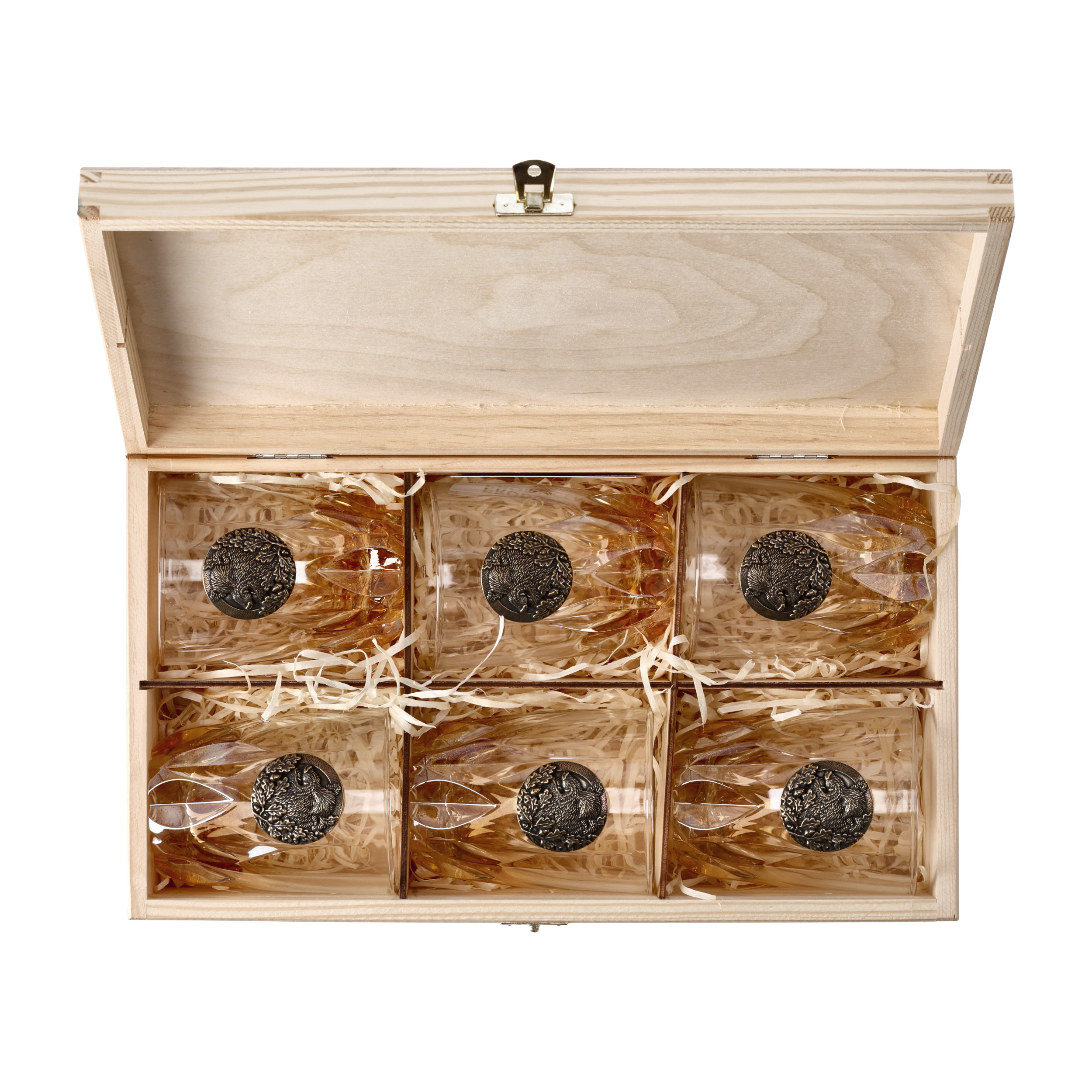 Szklanki do whisky Golden Fox Fire Amber Dzik zdobione odlewanym elementem, bursztynowy natrysk 6 szt. - obrazek 4