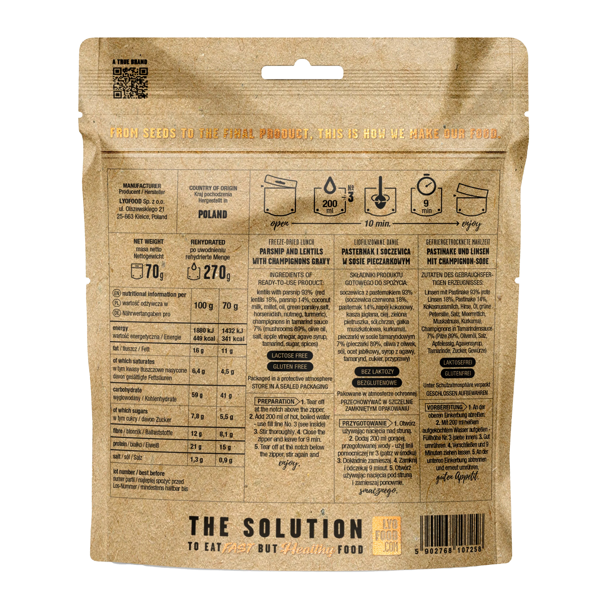 Żywność liofilizowana LYOFOOD Pasternak i soczewica w sosie pieczarkowym bistro 270 g - obrazek 2