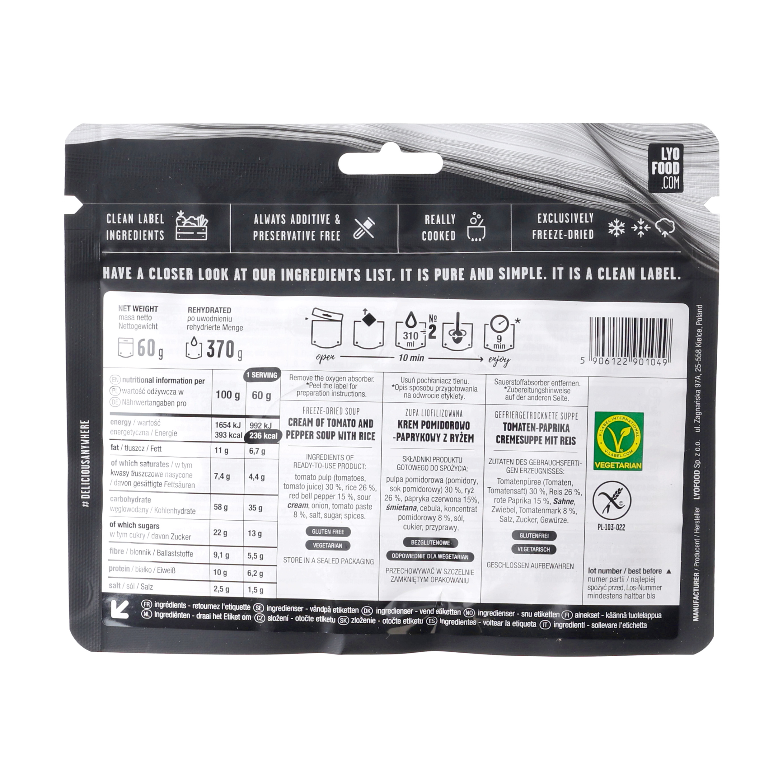 Żywność liofilizowana LYOFOOD Kremowa zupa pomidorowa 370g - obrazek 2