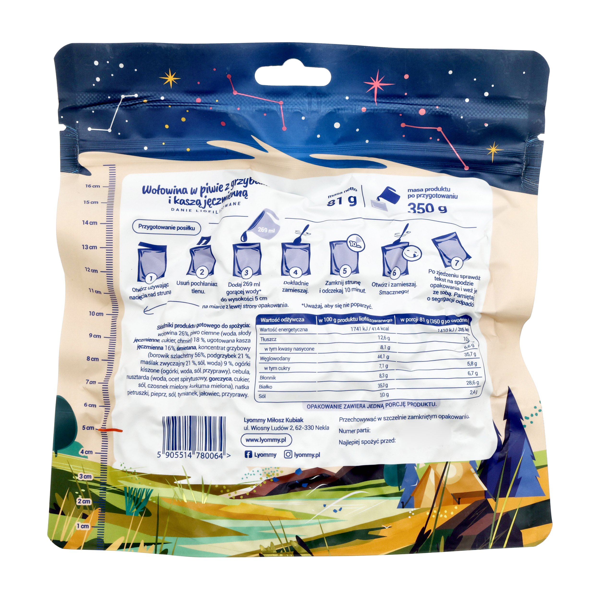 Żywność liofilizowana Lyommy Wołowina w piwie z grzybami i kaszą jęczmienną 350 g - obrazek 2