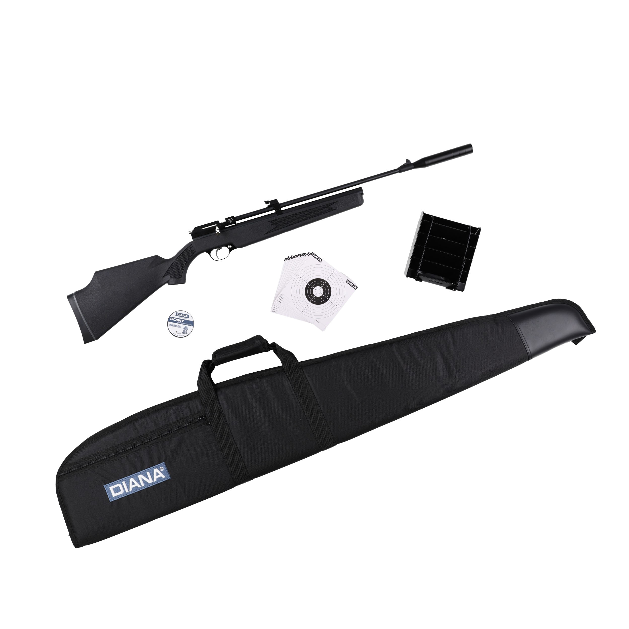Zestaw wiatrówka Diana Trailscout CO2 syntetyk czarna 4,5 mm + śrut Diana Point 4, 5 mm 500 szt. + pokrowiec na broń Diana czarny 130 cm + kulochwyt wiatrówkowy płaski Diana