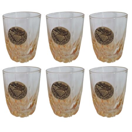 Szklanki do whisky Golden Fox Fire Amber Jeleń zdobione odlewanym elementem, bursztynowy natrysk 6 szt.