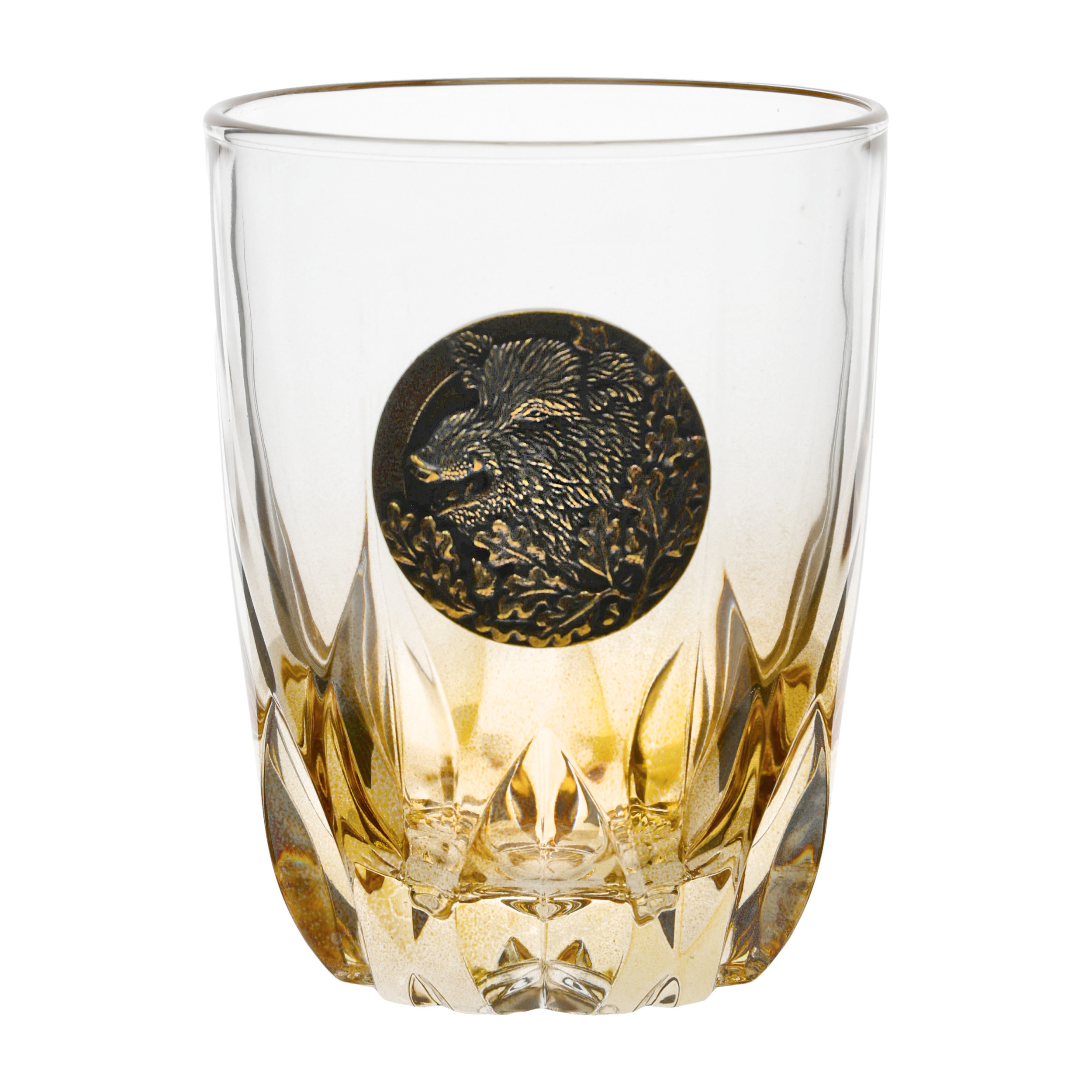 Szklanki do whisky Golden Fox Fire Amber Dzik zdobione odlewanym elementem, bursztynowy natrysk 6 szt. - obrazek 2