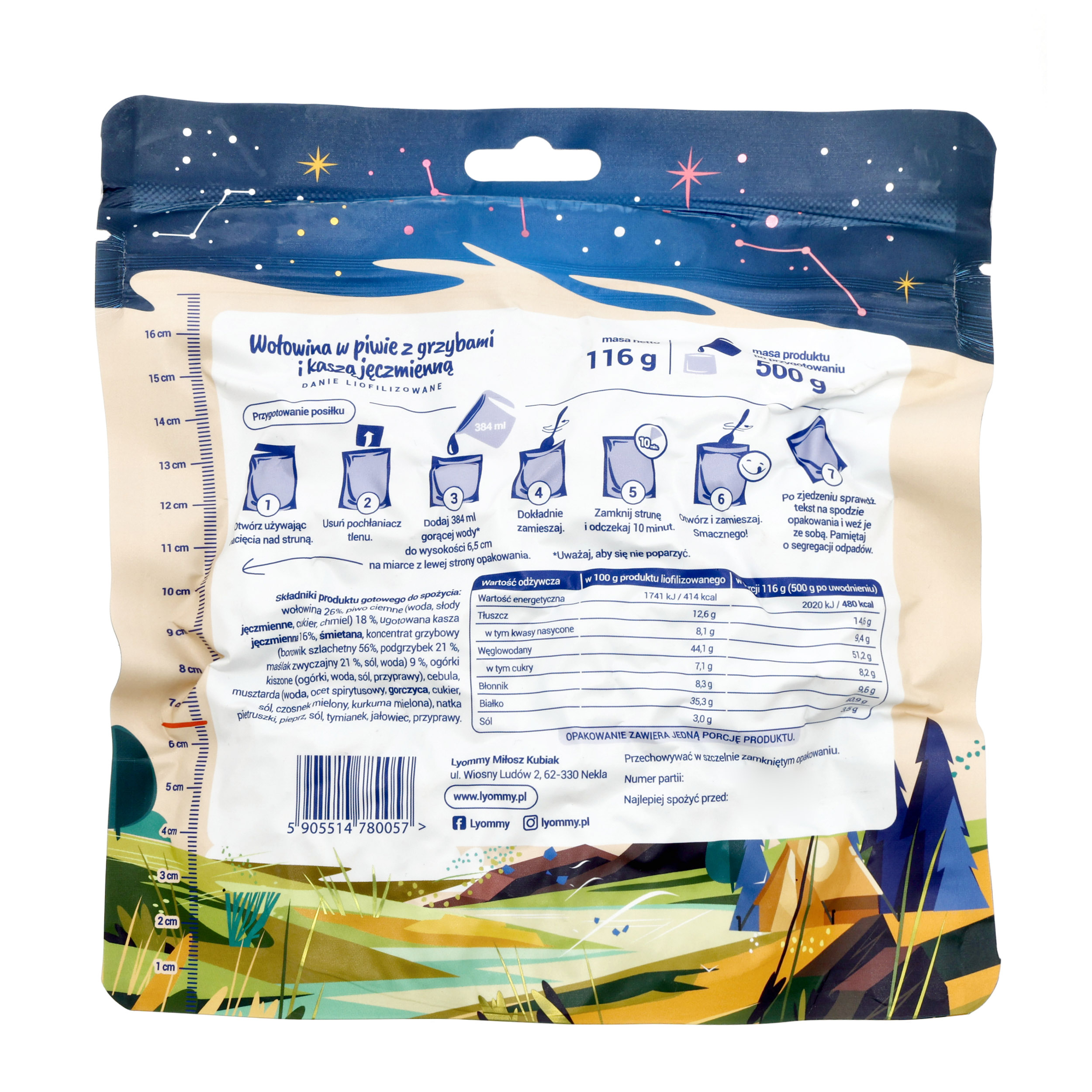 Żywność liofilizowana Lyommy Wołowina w piwie z grzybami i kaszą jęczmienną 500 g - obrazek 2