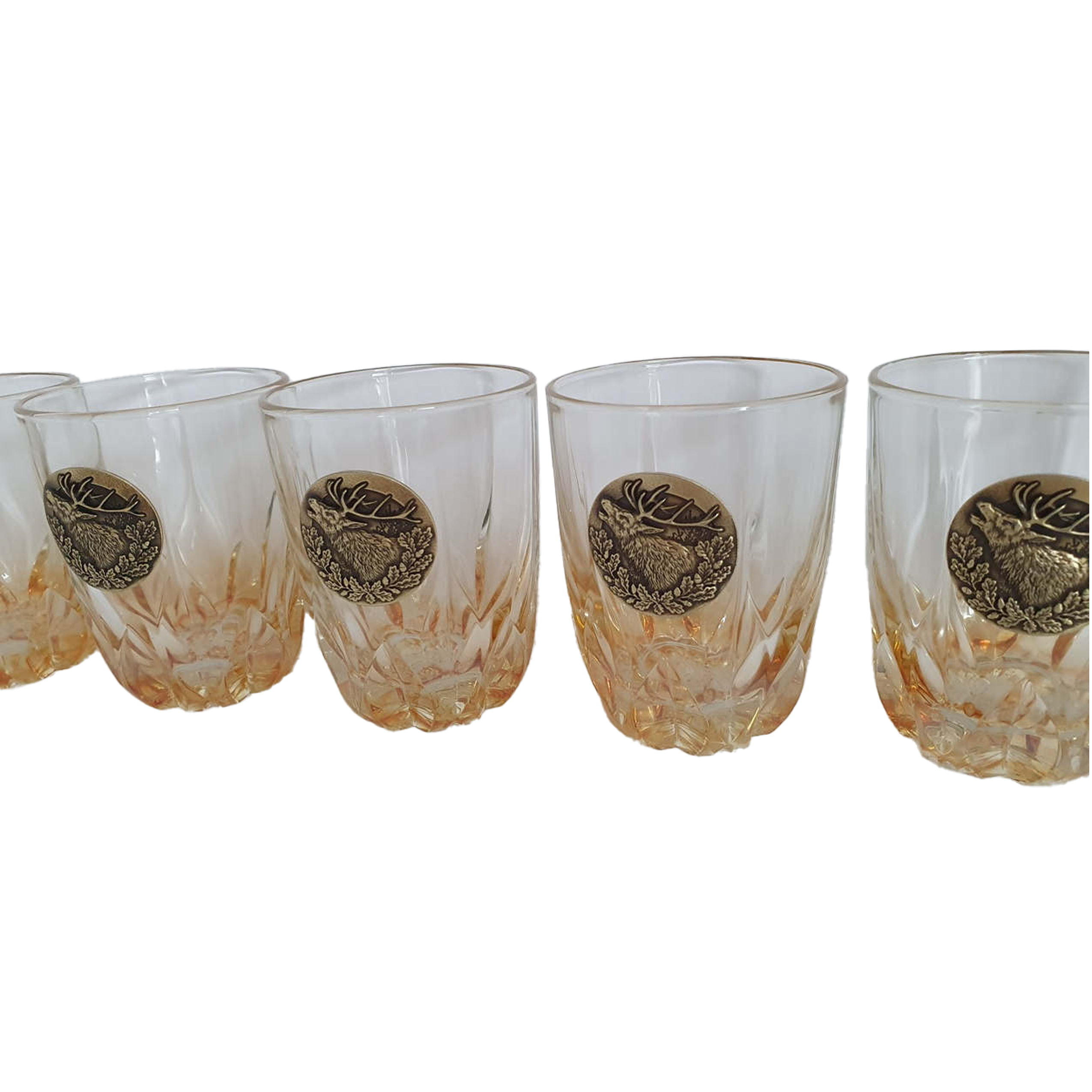 Szklanki do whisky Golden Fox Fire Amber Jeleń zdobione odlewanym elementem, bursztynowy natrysk 6 szt. - obrazek 4