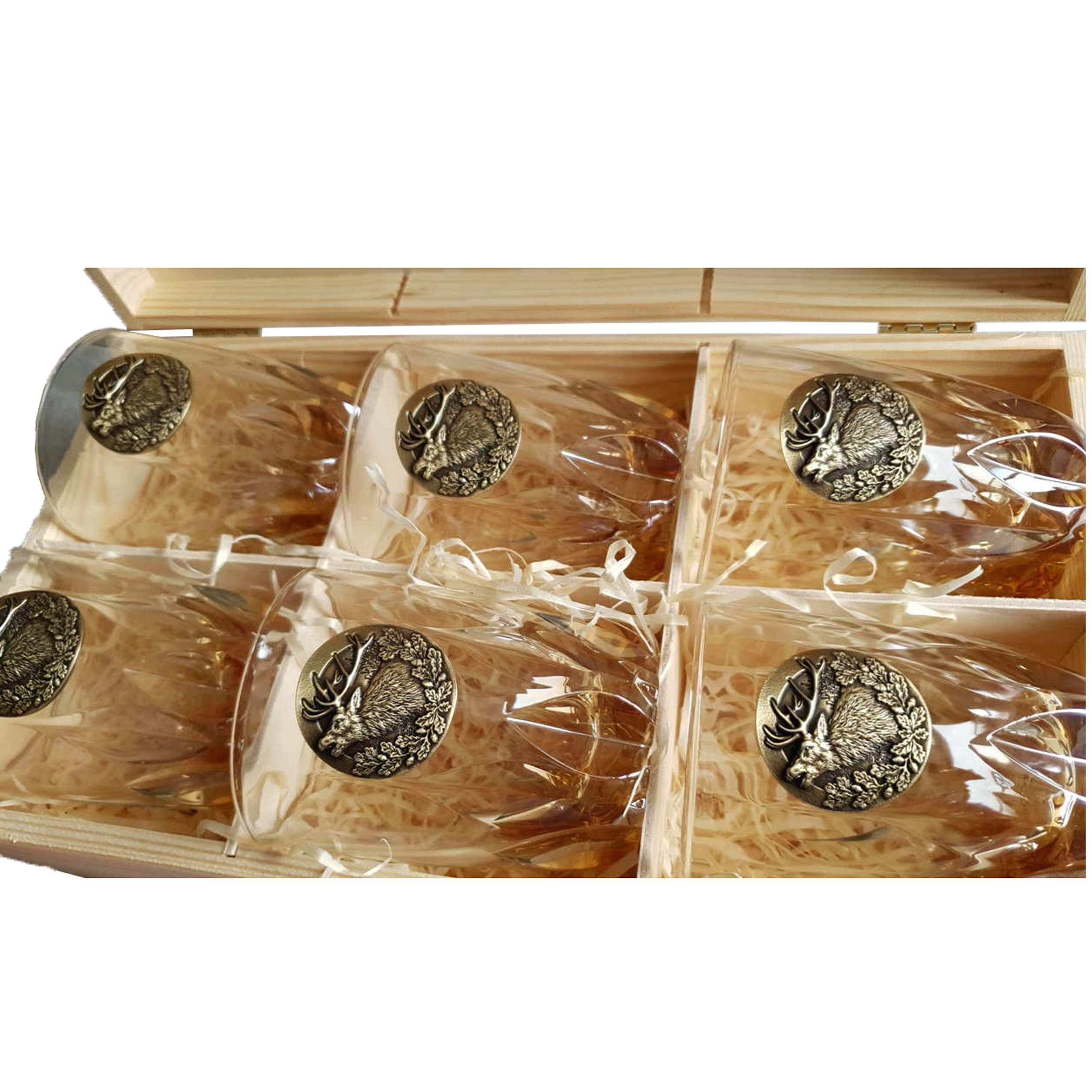 Szklanki do whisky Golden Fox Fire Amber Jeleń zdobione odlewanym elementem, bursztynowy natrysk 6 szt. - obrazek 3