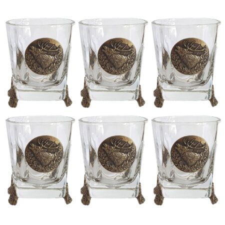 Szklanki do whisky Golden Fox Mars Deer zdobione odlewanym elementem 6 szt.