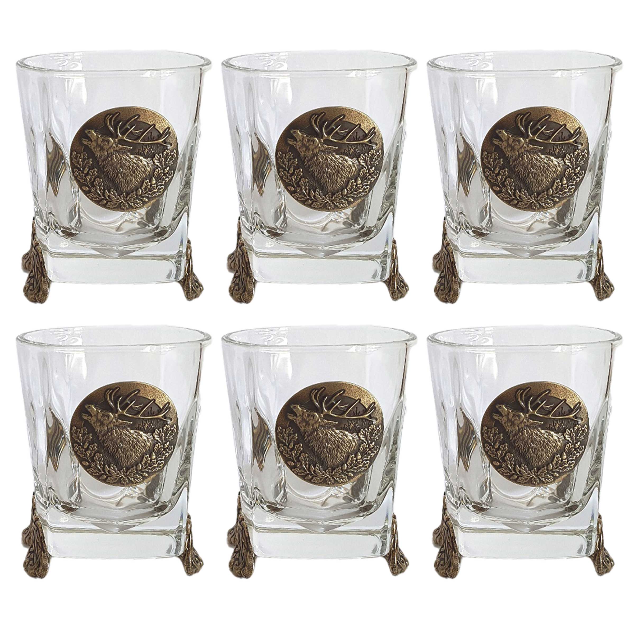 Szklanki do whisky Golden Fox Mars Deer zdobione odlewanym elementem 6 szt.