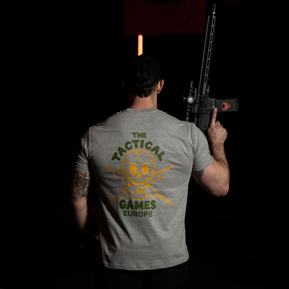 The Tactical Games Europe Skull Tshirt - back TTG Europe Skull - Grey