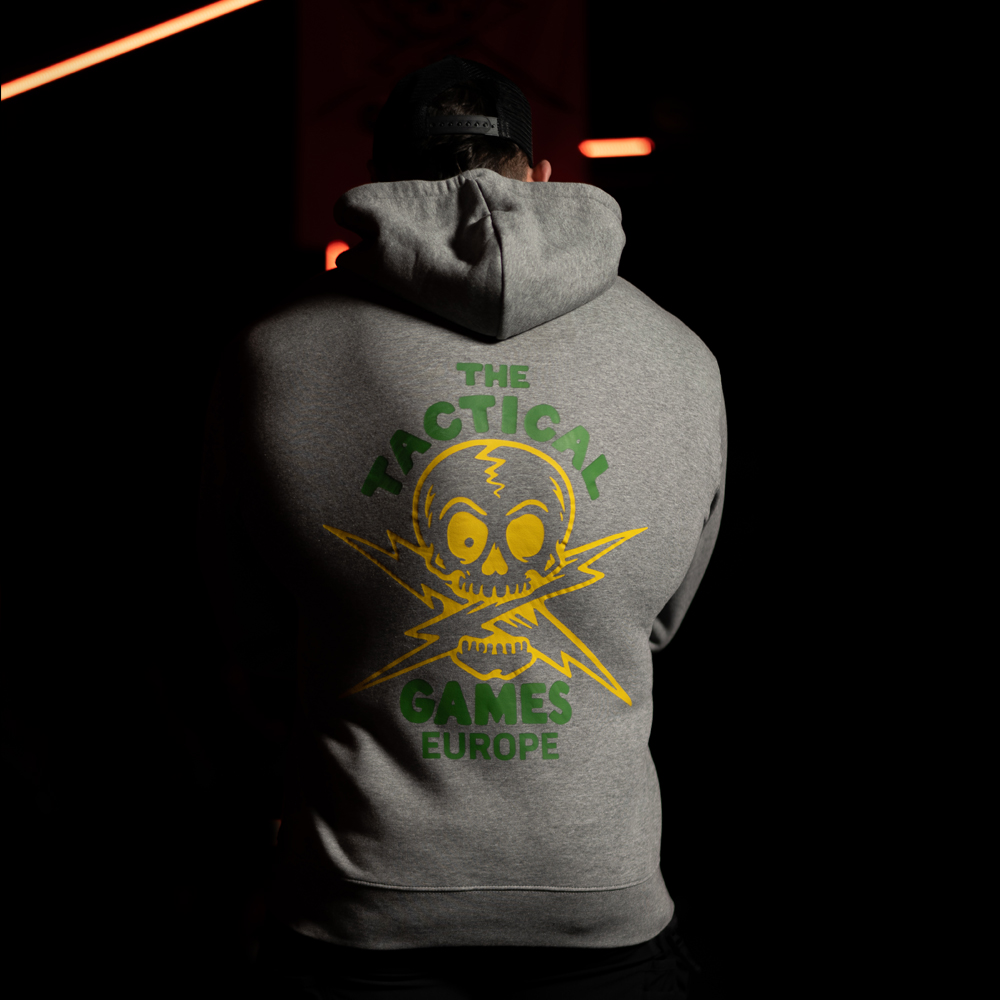 The Tactical Games Logo Hoodie - TTG Skull back – Grey – Szary